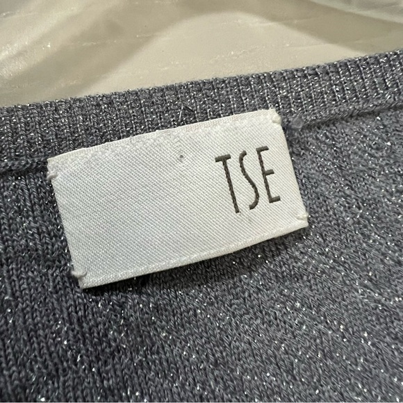 TSE Medium Cashmere Blend Silver Metallic Long Sleeve Scoop Neck Blouse Y7 - Picture 3 of 4